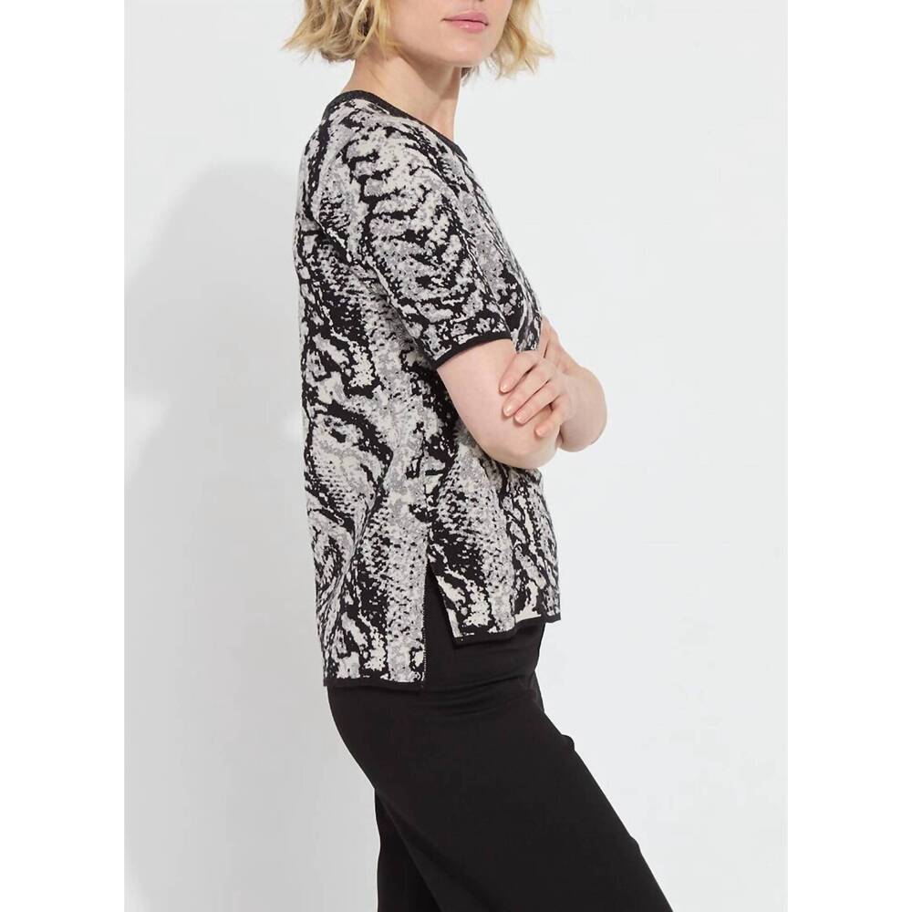 NEW LYSSE preston knit sweater in black/ white shimmer print - Picture 3 of 6